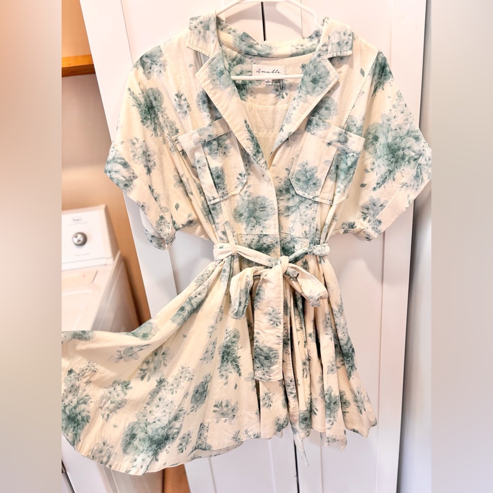 Cream and Green Floral Dress